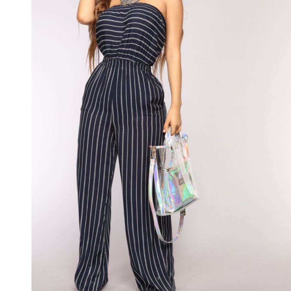 Navy Blue and White Jumpsuit / Romper (Size Small)